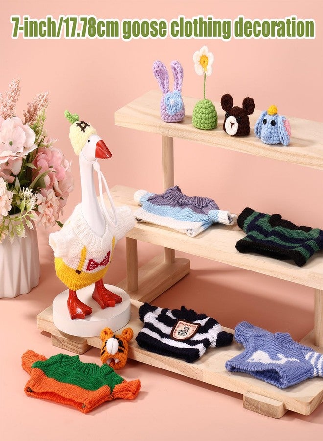 Sinbana 6 Sets Mini Desk Goose Outfits, Cute Knitted Hat & Clothes Colorful Costume & Headwear Accessories for 7 Inch Porch Goose Statue Magnetic Geese Key Holder - Image 3